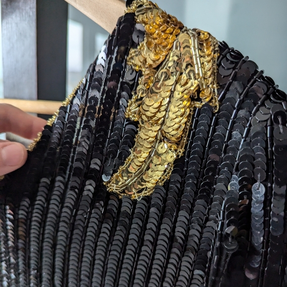 📼Stunning Vintage DOMINIQUE 3/4 sleeve sequin cascading leaf pattern dress - S - Picture 15 of 16